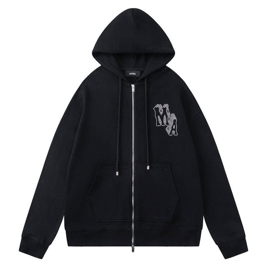 AMIRI Crystal AM Logo-print zip-up hoodie